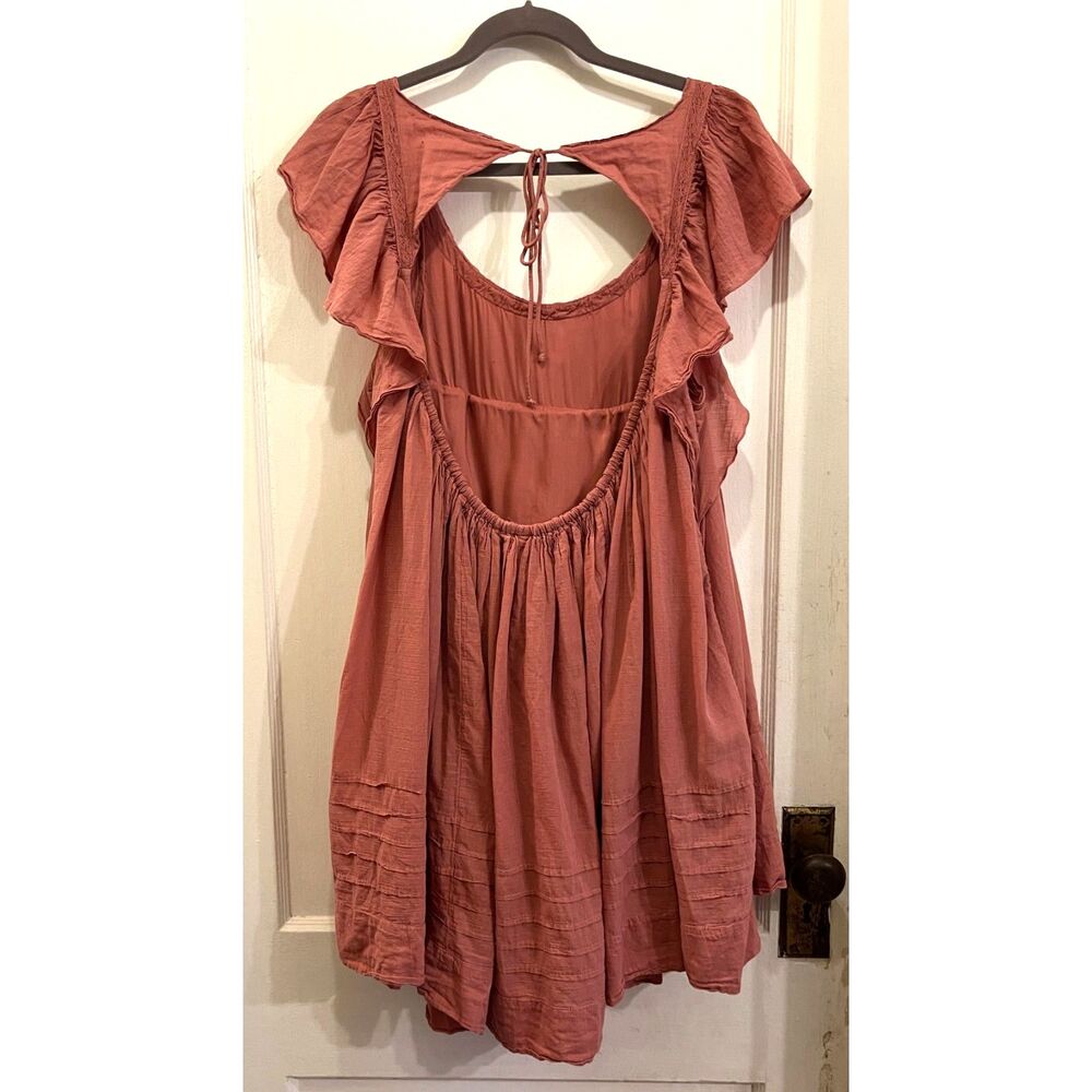 Free People Pink Boho Babydoll Sheek Mini Ruffle Dress   Women's Size Medium - Picture 7 of 9